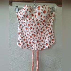 Rosamosario Womens Ribbon Lace Up Rose Print Corset Size 12